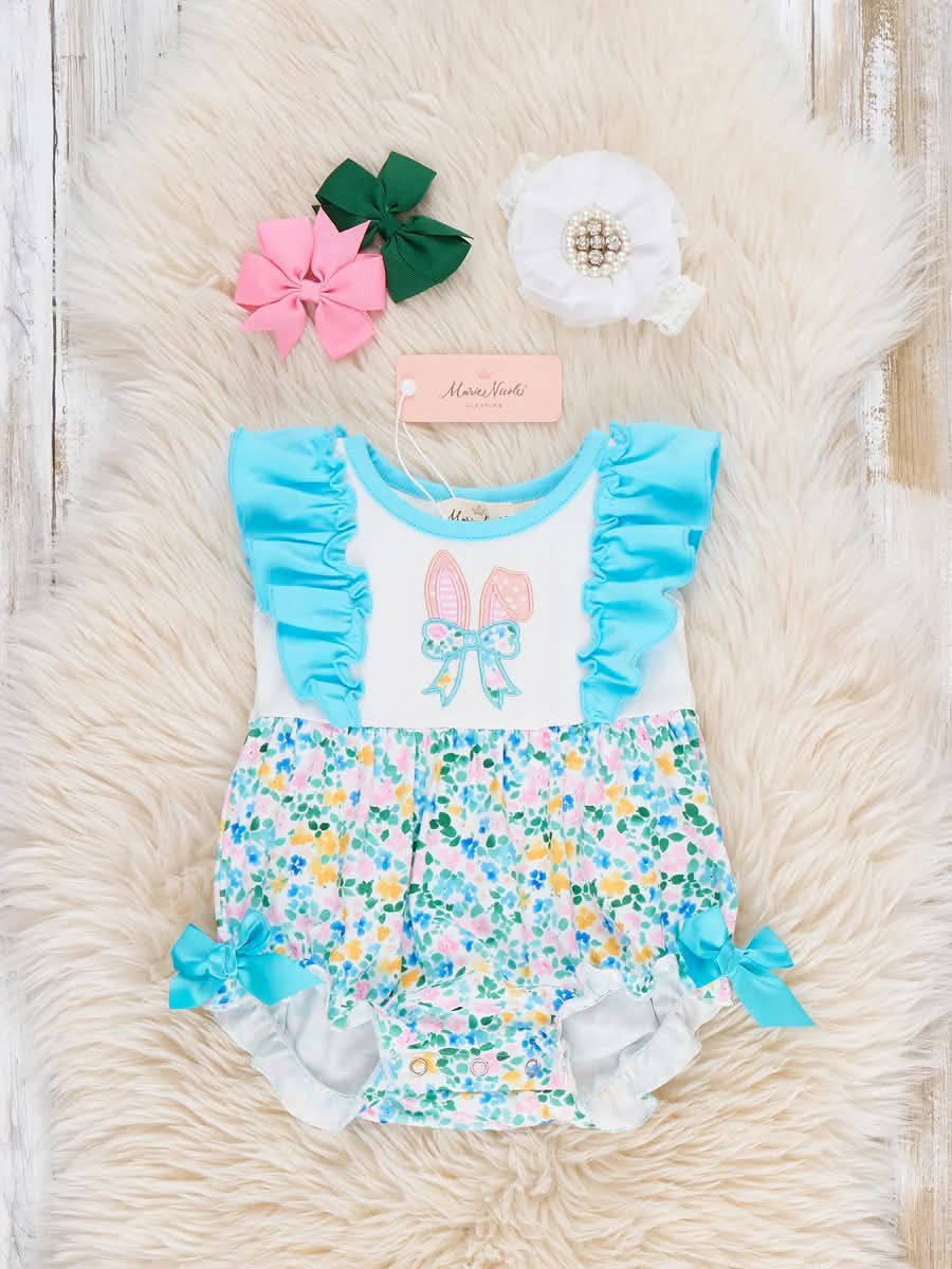 Marie Nicole Clothing 復活節刺繡兔耳朵荷葉邊包屁衣 12-18m