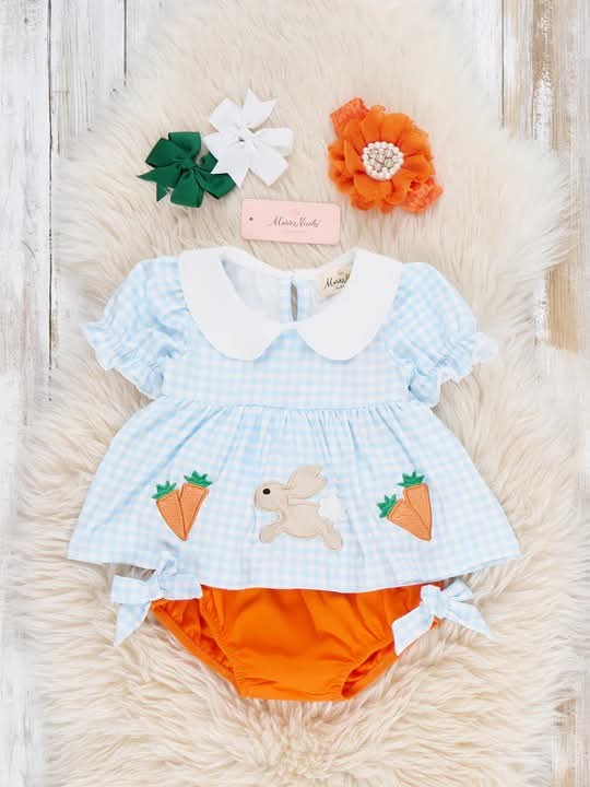 Marie Nicole Clothing 復活節收穫兔兔刺繡燈籠褲套裝 12-18m