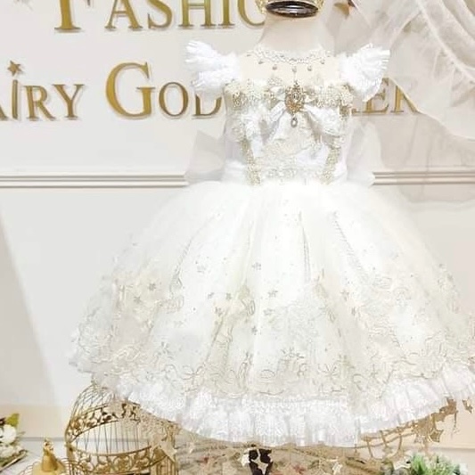 神仙教母夢想禮服 旋轉木馬綁帶款+白寶石髮夾 100cm