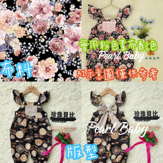 珍珠貝比 PEARL BABY 250810泰國PBJ手工連身褲黑底花【J258】 2T