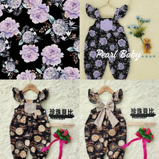 珍珠貝比 PEARL BABY 250810泰國PBJ手工連身褲黑底紫花【J257】 24m